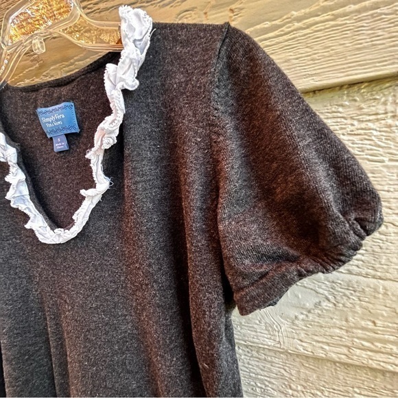 Simply‎ Vera Wang Women Small Gray V Neck Frill Short Sleeve Cotton Rayon - Picture 5 of 9